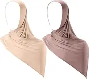 [Handepo] 2 Pcs Instant Hijab Jersey Hijab for Women Muslim Head Scarf Lightweight Long Soft Hijab Shawl Stretch Solid Color Scarf Wrap