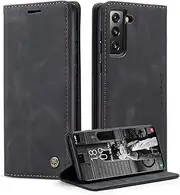 [Cracedily] for Samsung Galaxy S21 Case, Flip Wallet Leather Case with Card Holder Magnetic Closure Shockproof Kickstand Protective Phone Cases Cover for Samsung S21,Black