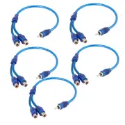 5 Pcs 2 RCA Female to 1 RCA Male Adapter Splitter Cable Wire Connector 12" Long