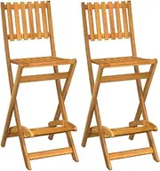 vidaXL Folding Outdoor Bar Stools - 2 pcs Durable Solid Acacia Wood Furniture with Wooden Frame Stability, Practical Footrest, and Foldable Design - for Garden, Patio and Balcony
