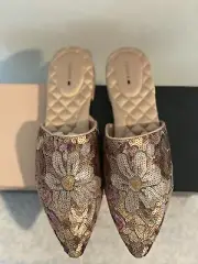 BIRDIES The Dove Women's Floral Sequins Slip On Shoe's Pink Metallic Size 10