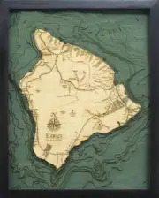 Hawaii (The Big Island) Wood Carved Topographic Depth Chart / Map