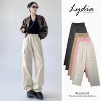 在飛比找momo購物網優惠-【Lydia】現貨 休閒長褲 顯瘦長褲 鬆緊腰長褲 工裝長褲