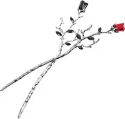 DRESSOOS Elegant Metal Flower Hair Stick Pin 2pcs Rose Flower Chignon Pin Women's Hair Bun Accessories