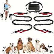 Upliftjoys Dog Leash, 5.5 Ft Hands Free Dog Leash with Zipper Pouch, Dual Padded Handles Waist Leashes, Retractable Adjustable Bungee,for Small＆Large Dogs (Red,Double Rope)