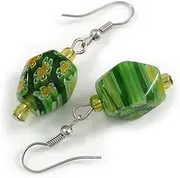 [Avalaya] Green Faceted Resin and Glass Bead Drop Earrings/ 40mm Long, One Size, Glass Resin