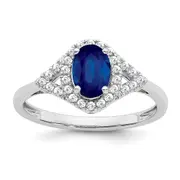 Solid 14k White Gold Oval Created Simulated Sapphire and CZ Ring