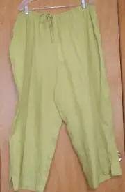 NWT $198 Eileen Fisher Green Crop Pants 3X Split Hems, Irish Handkerchief Linen