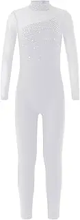 [Sxiwei] Kids Girls Long Sleeve Rhinestone Gymnastics Leotards Figure Skating Unitard Jumpsuit