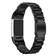 Stainless Steel Three Beads Watch Band Strap for Fitbit Charge3 Smart Watch BLACK COLOR