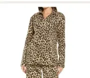 NEW Nordstrom Leopard Print Cotton Flannel Pajama Top Nightshirt Size Medium