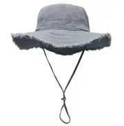 Womens Cotton Sun Hat Floppy Wide Brim Bucket Hat Foldable One Size Grey