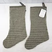 2 Studio McGee Threshold Green Windowpane Stocking Farmhouse Plaid '21 Christmas