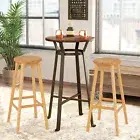 Giantex 2 Pcs Bar Stools Bamboo Pub Dining Barstools Chairs Round Seat 79 cm