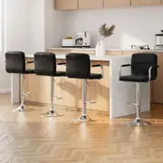 Artiss 4x Bar Stools Leather Gas Lift w/Armrest Black