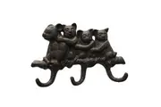 Mr Gecko Cast Iron Hand Made Wall Hanger 3 Hooks Cuddling Koalas Design