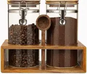 Glass Sugar Coffee Containers with Shelf 2X45OZ Bean Canister Storage Station