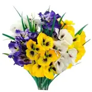 Artificial Pansy Flowers UV Resistant Plastic Plants Fake White Yellow Purple