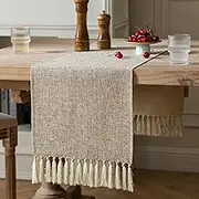 ZeeMart Beige Table Runners 48 Inches Long, Burlap Linen Style Rustic Farmhouse Table Runner, Small Short Boho Coffee Table Runner, 13x48 Inches, Oatmeal Beige
