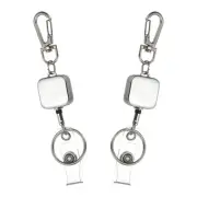 2Pcak Retractable Keychain,Silver(Square)