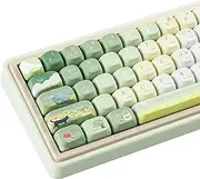 COOMICKEY PBT Keycaps, Green Keycap Set, Dye Sublimation Cute Cartoon Keycaps, XOA Profile 130 Keys Key Cap Custom Keyboard Keycap Set for Cherry Gateron MX Switches Mechanical Keyboards