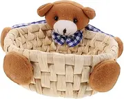CRILSTYLEO Woven Sundries Basket Cartoon Bear Storage Basket for Desktop Organization Adorable Snack Tray Hand Woven Design for Home Decor and Practical Use