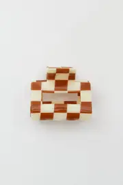 Beige Check Print Hair Claw