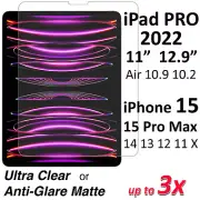 Ultra Clear or Matte Screen Protector for iPad 10.9" Pro 11" 12.9" M2 iPhone 15