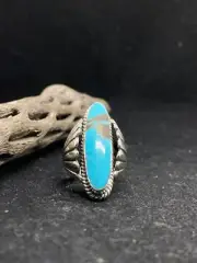 Handmade Native American Navajo king man turquoise Sterling Silver Ring Size 5