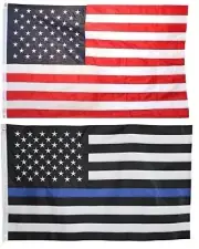 12x18 USA American Flag and USA Thin Blue Line Flag EMBROIDERED 210D Flags Set