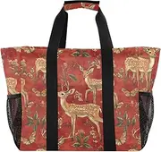 [sanluoli] Bag For Trunk Collapsable Beach Tote With Compartments Canvas Laundry Tote Bag, Sweet Sika Deer Red, 1 size