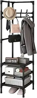 TOMVAES Corner Hall Tree Freestanding Coat Rack,Metal Entryway Coat Rack,Practical Entryway Corner Coat Rack,Waterproof Closet Organizer Shelf,Three Layer Black (Black)