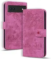 Rosbtib Flip Case for Google Pixel 6A, Premium PU Leather Wallet Folio Cover with Card Holder Kickstand Compatible with Google 6A - Rose Red