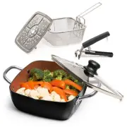 Copper 5 Piece Set Chef Cookware, 9.5” Non Stick Pan, Deep Square Pan, Fry Ba...