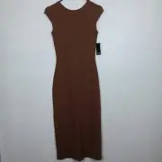Wild Fable Dress Brown Ribbed Medium Cap Sleeve Long/Maxi Bodycon Fitted NWT