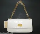 MICHAEL KORS JET SET GOLD TON CHAIN ITEM WHITE MIRROR METALLIC SHOULDER+HAND BAG