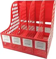 Office 4 Compartment Desktop Folder Organizer Rack/File Storage, Red