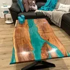 Green Epoxy Table , Handmade Coffee Table Top, Resin Table, River Cafe Table