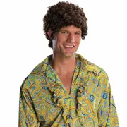Tight Fro Dark Brown Afro 1970s 1980s Disco Hippie Men Costume Wig