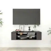 High Gloss Grey Hanging TV Cabinet 100cm Engineered Wood Modern Storage Unit