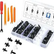 JUNART Universal Car Fastener Kit with 100 Plastic Rivets and 5 Removal Tool,Suitable for the Repair and Shaping of Most Cars.