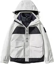 [BybAgs] Mens Rain Jacket Winter Hooded Warm Fleece Liner Outwear Lightweight Reflective Packable for Hiking