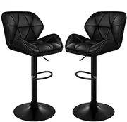 ALFORDSON Bar Stool 2Pcs Adjustable Kitchen Stools Willa Swivel Counter Barstools Black Dining Chair in 62-84cm Seat Height with Anti-Slip Floor Protector for Home Bar Dining Room