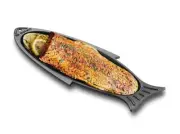 Outset 76376 Fish Cast Iron Grill and Serving Pan Black 18.9 x 7.28 x 0.98 in...