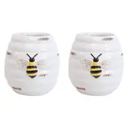 2x LVD Ceramic Pot Plug Bee Rustic Home/Garden Decor Plant Container 8x9cm White