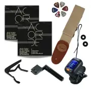 2 set Strings Tuner Capo Picks Strap Electric Acoustic Classical Guitar -Bundle