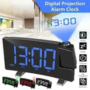 Projection Clocks FM Radio Curved-Screen Digital Alarm Clock LED Display with Dimmer Dual Alarm with USB Charging Port 12/24 Hours Backup Battery for Clock Set