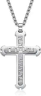 [ANMUXI] Religious Cross Necklace for Women Men， Stainless Steel Chain with Religious Easter Pendant