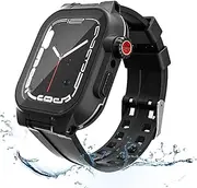 [Miimall] Compatible with Apple Watch 8/7 Case with Screen Protector with Wristband, PC + TPU 360° Waterproof Protective Case Scratch-Resistant Shockproof Adjustable Silicone Sports Armband with Case