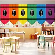 SmoothNovelty 6 Pcs School Classroom Curtains Back to Classroom Rainbow Colorful Crayon Curtains for Kindergarten Daycare Primary School Bedroom Playroom Room Decor 36" x 24"